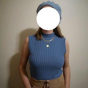 Mango High Collar Ribbed Top (Size US L)
